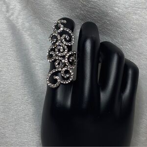 Vintage Filigree Cubic Zirconia Crystal Pave Lace Tall Silver Ring size 7.5